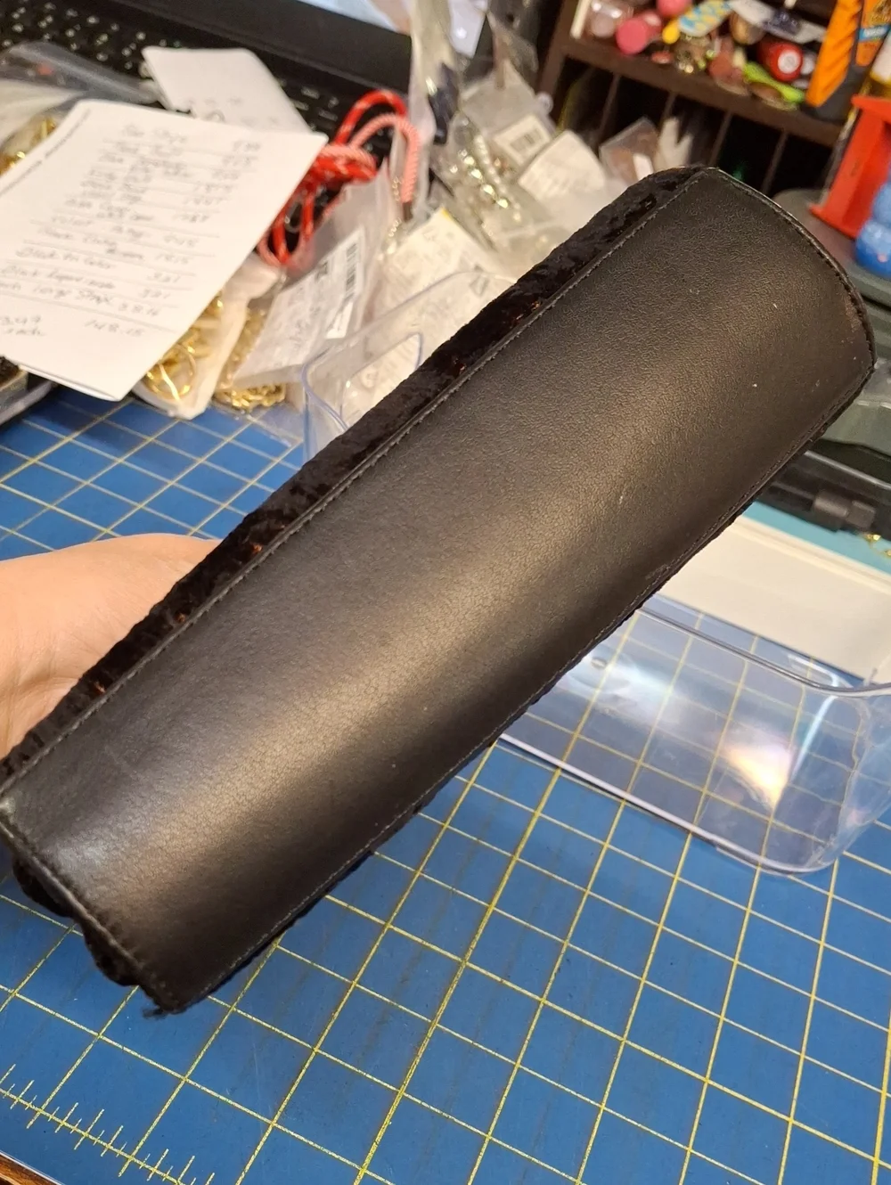 DKNY 1990s Vintage Elegant Black Velvet Evening Clutch with Chain 7.5x6x2.5